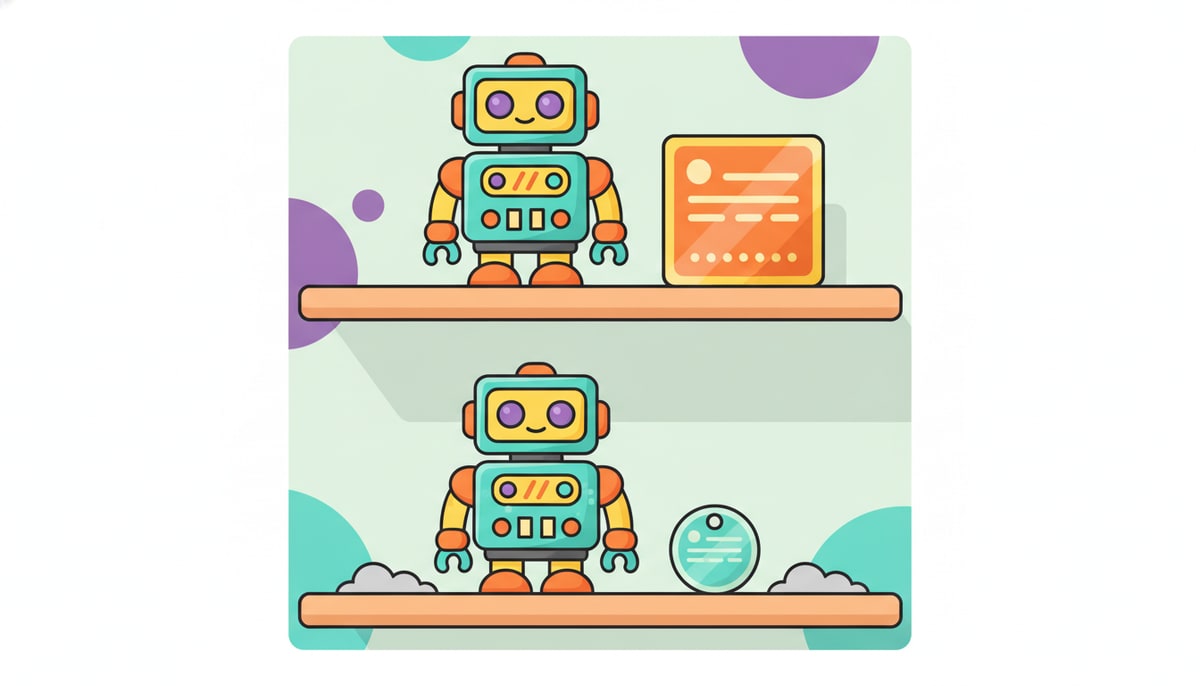A brand new, shiny toy robot sits on a store shelf with a large, visible price tag, while an identical, slightly dusty robot sits on a lower shelf with a smaller, significantly reduced price tag.